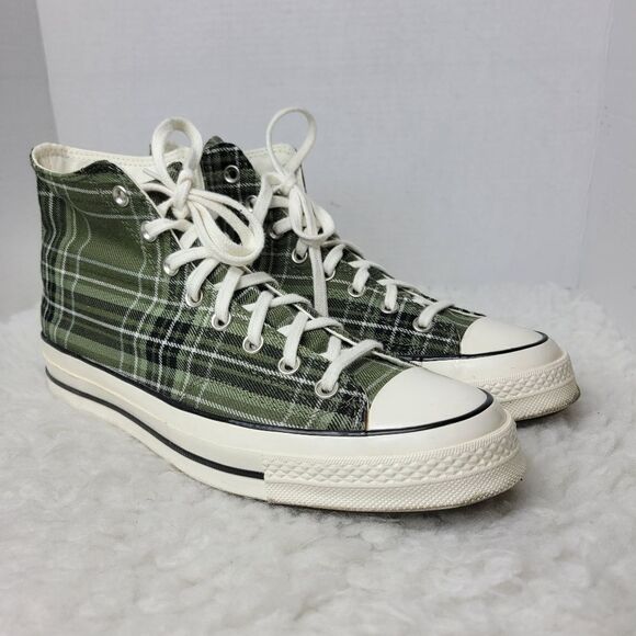 Converse Chuck 70 Shoes High Top Men’s 9.5 Green Plaid Canvas Sneakers A03915C